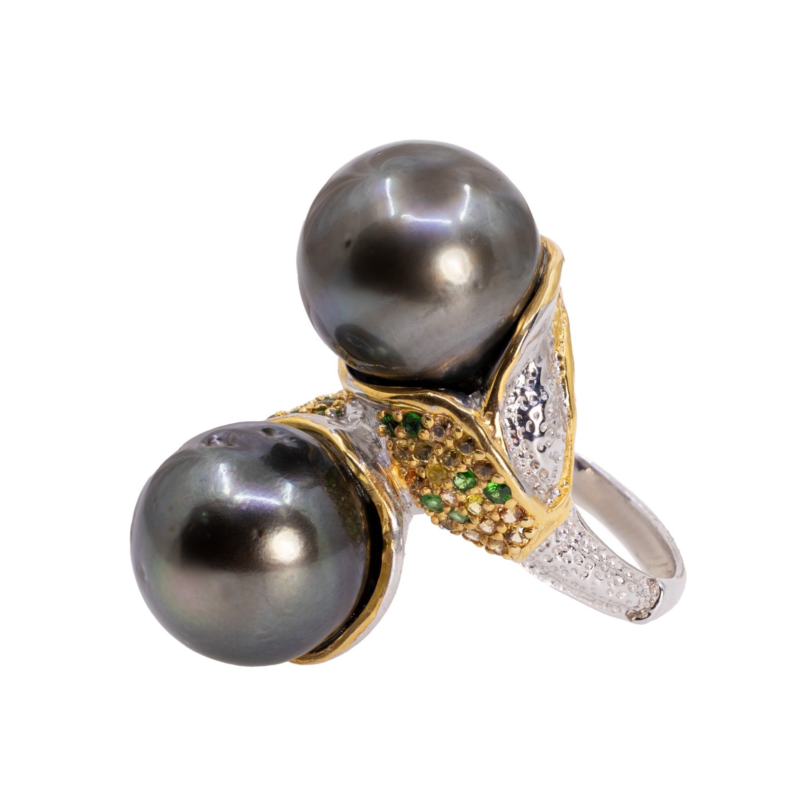  Inel Argint 925, Perla Tahiti,  Tsavorite, Safire Fancy 3