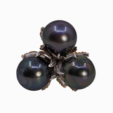  Inel Argint 925, Perla Tahiti, Tsavorite, Safire Fancy 1