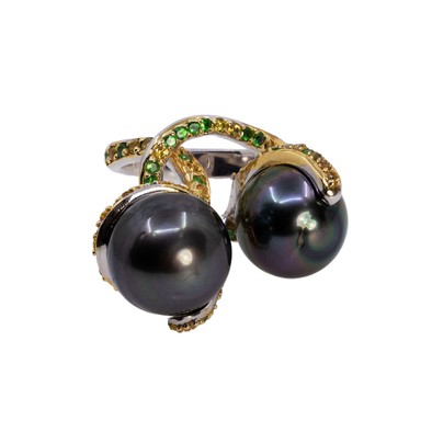  Inel Argint 925, Perla Tahiti, Tsavorite, Safire Fancy 1
