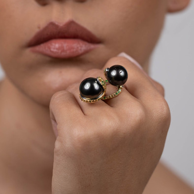  Inel Argint 925, Perla Tahiti, Tsavorite, Safire Fancy 4