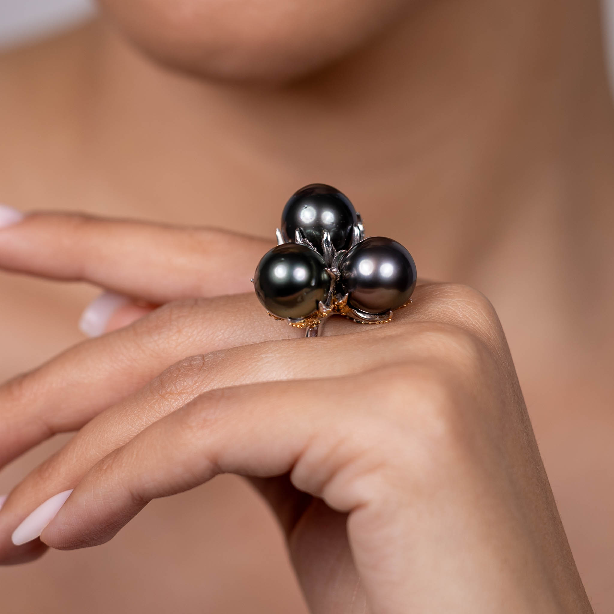  Inel Argint 925, Perla Tahiti, Tsavorite, Safire Fancy 4