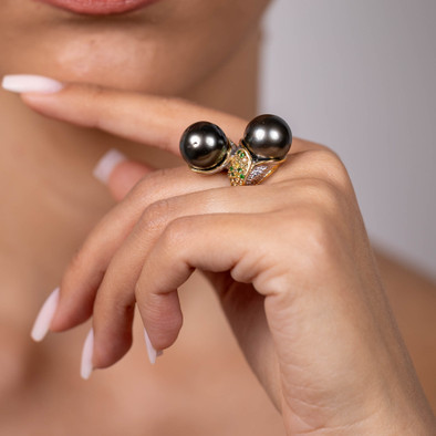  Inel Argint 925, Perla Tahiti,  Tsavorite, Safire Fancy 4