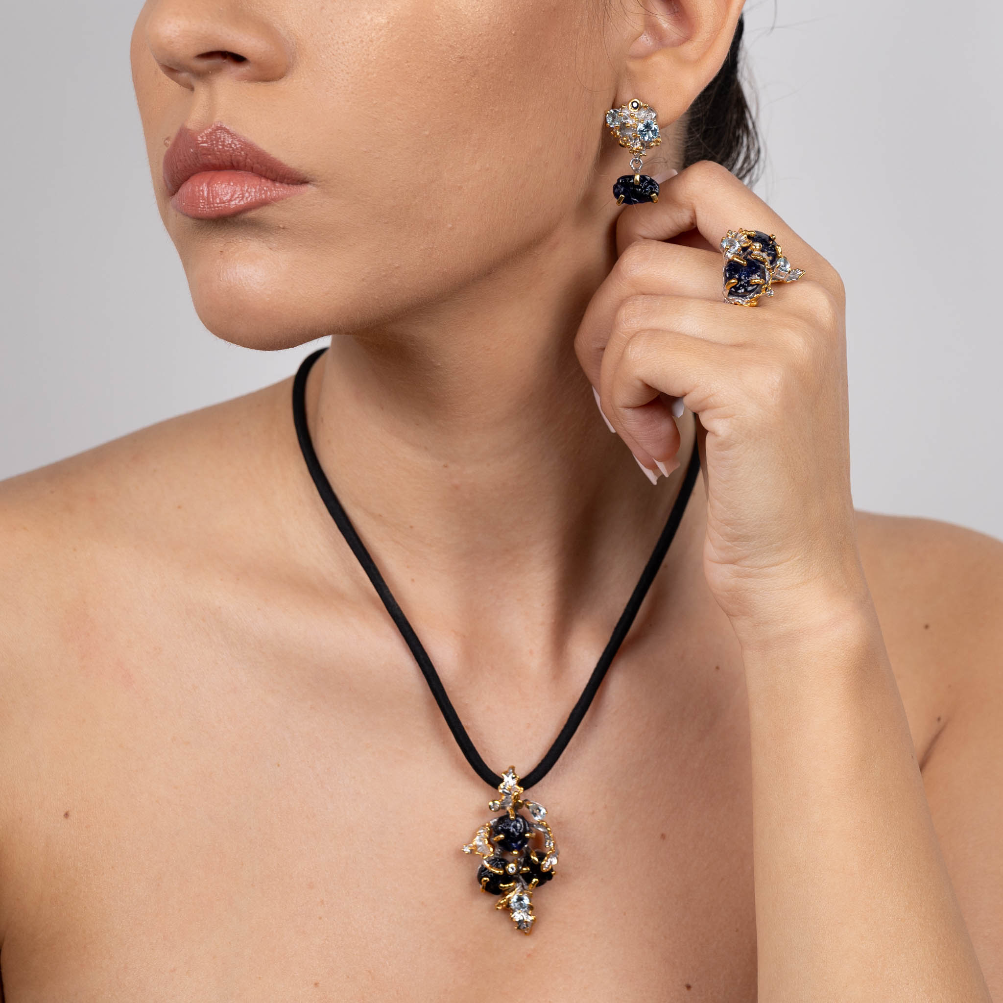  Colier Argint 925, Safir Brut, Topaz 5