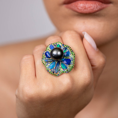  Inel Argint 925,  Perla Tahiti,  Opal Australian, Tsavorite, Safire 2