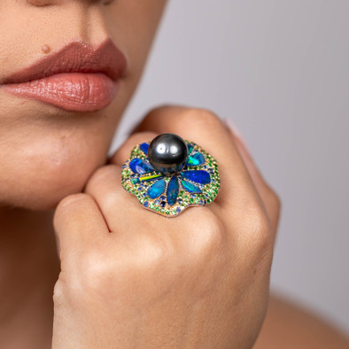  Inel Argint 925,  Perla Tahiti,  Opal Australian, Tsavorite, Safire 4