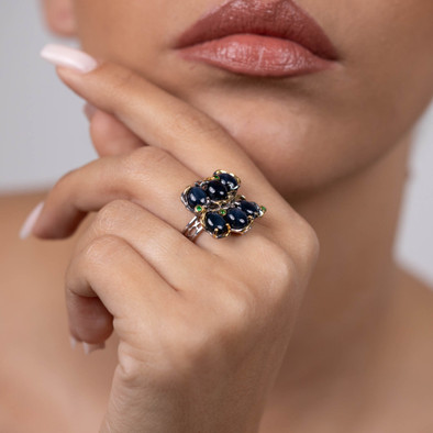  Inel Argint 925, Safire Star, Tsavorite 2