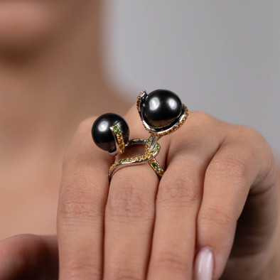  Inel Argint 925, Perle Tahiti, Safire Fancy, Tsavorite 2