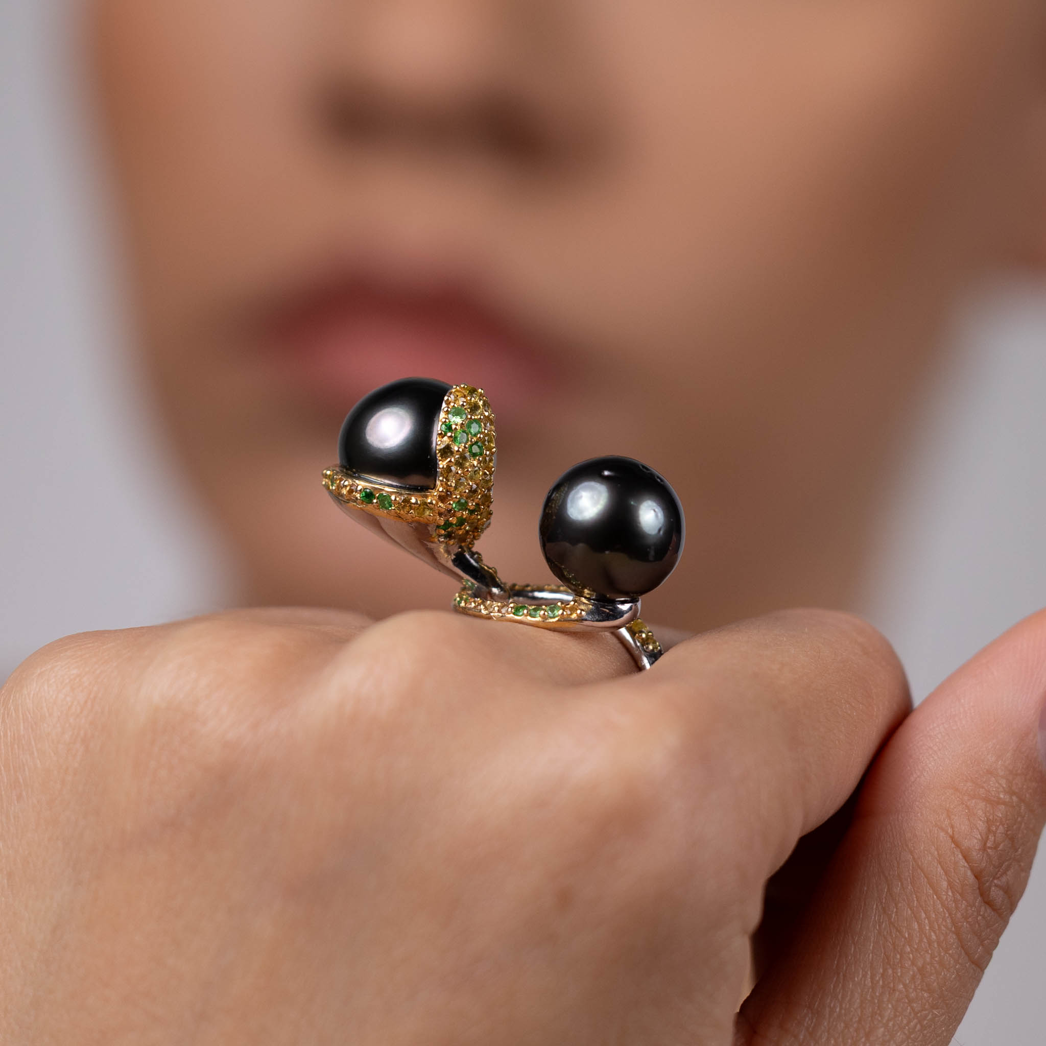  Inel Argint 925, Perle Tahiti, Safire Fancy, Tsavorite 4