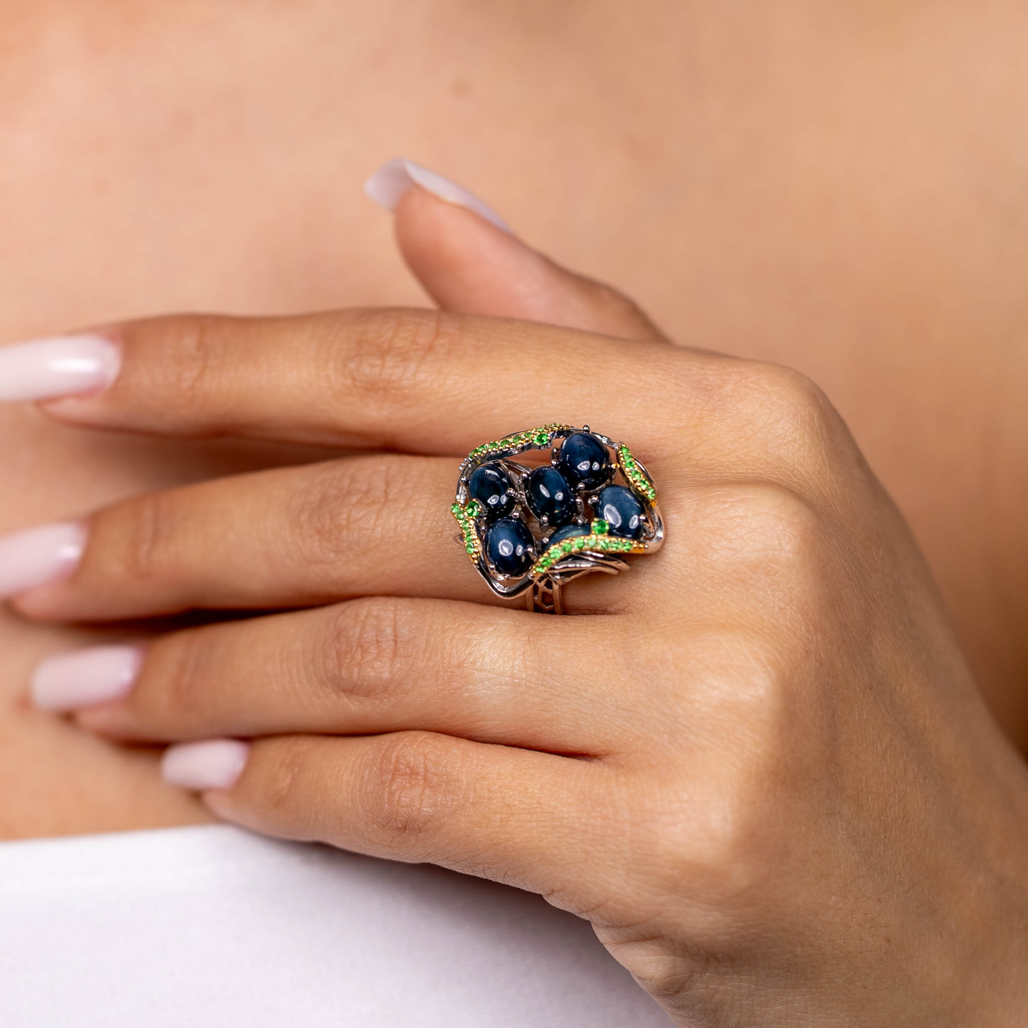  Inel Argint 925, Safire Star, Tsavorite 2