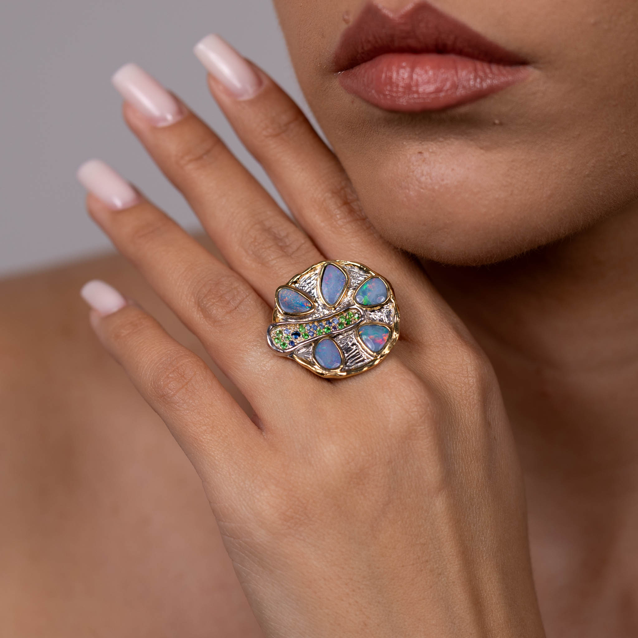  Inel Argint 925, Opal , Tsavorite, Safire 4