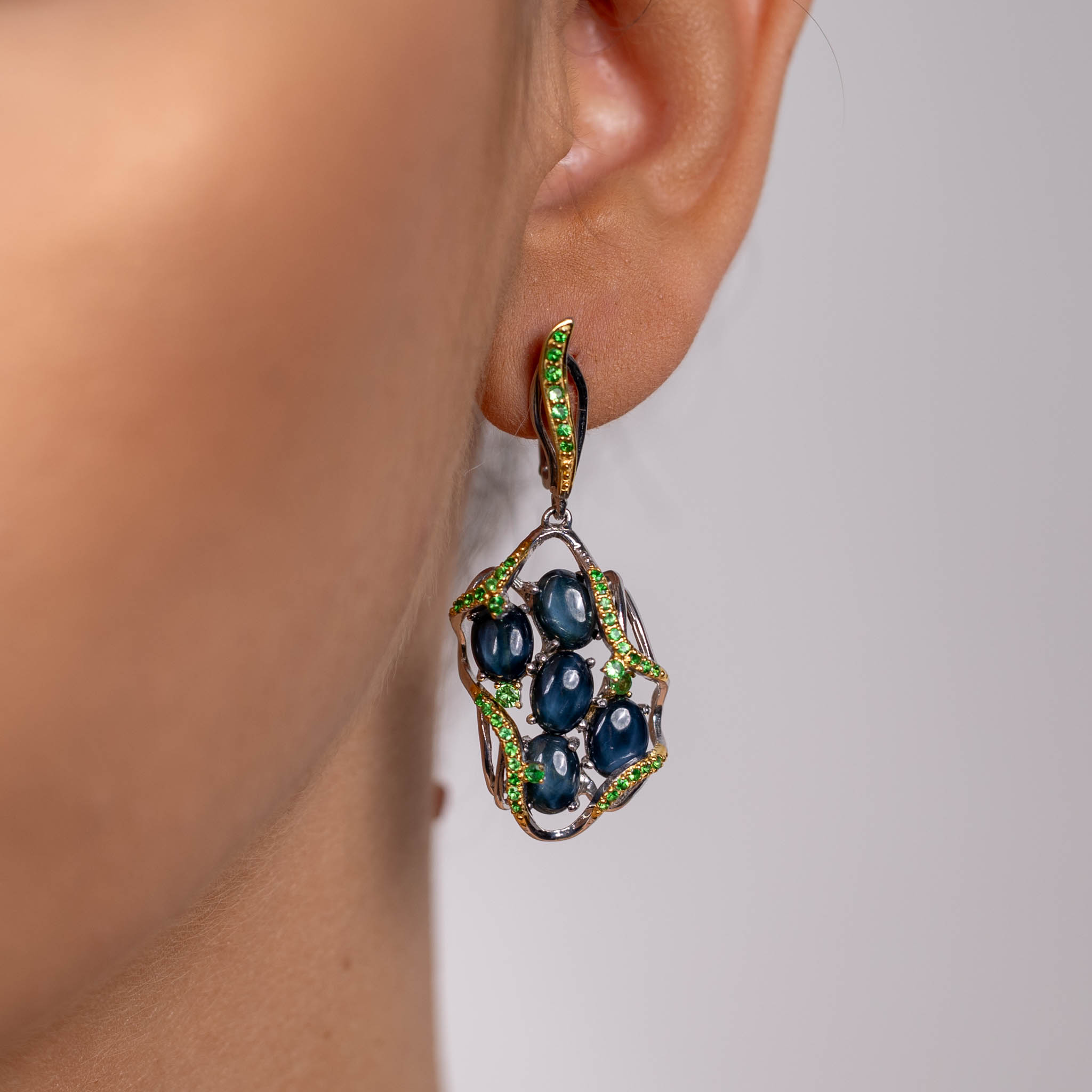  Cercei Argint 925, Safire Star, Tsavorite 2