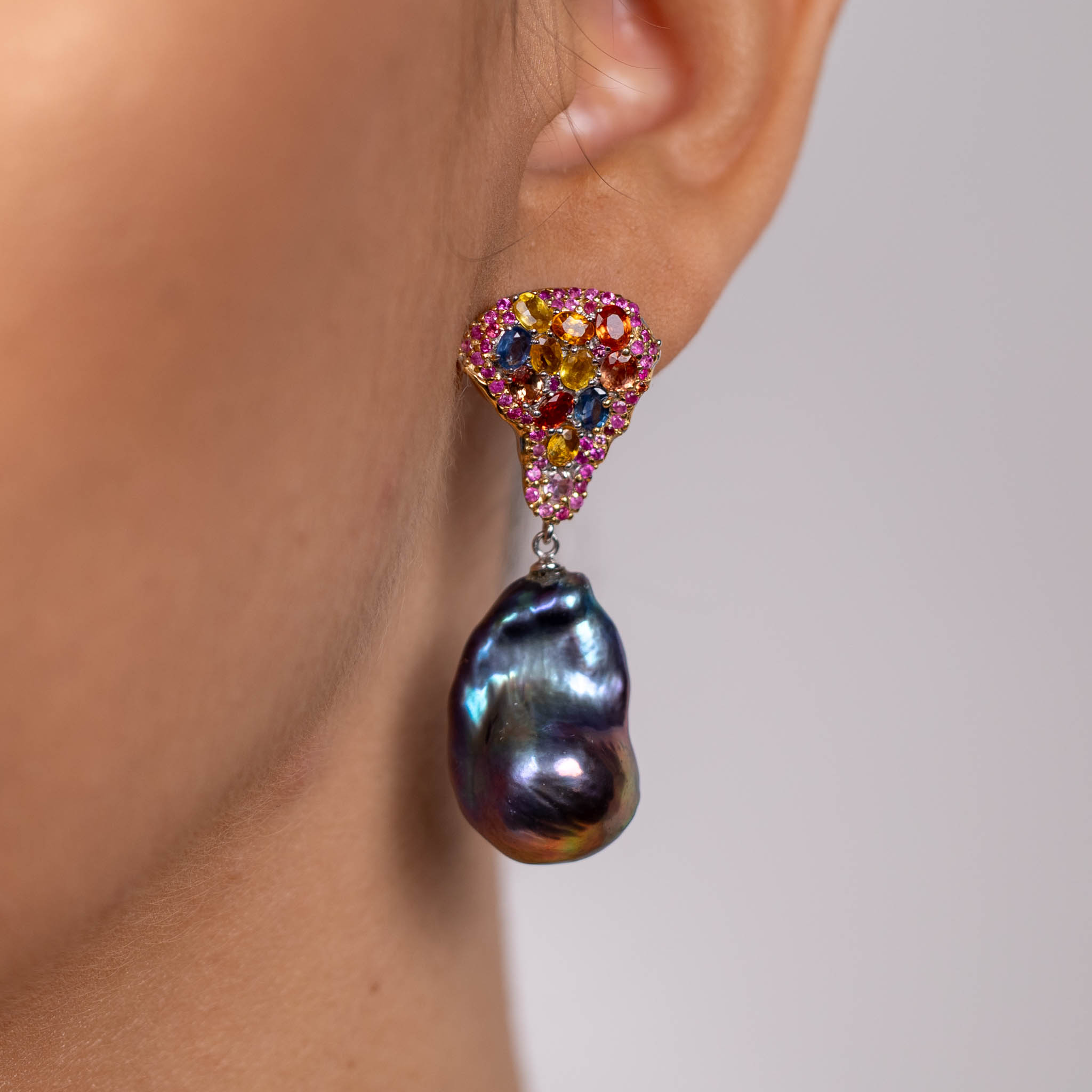  Cercei Argint 925, Perle Tahiti, Safire Fancy, Rodolite 2