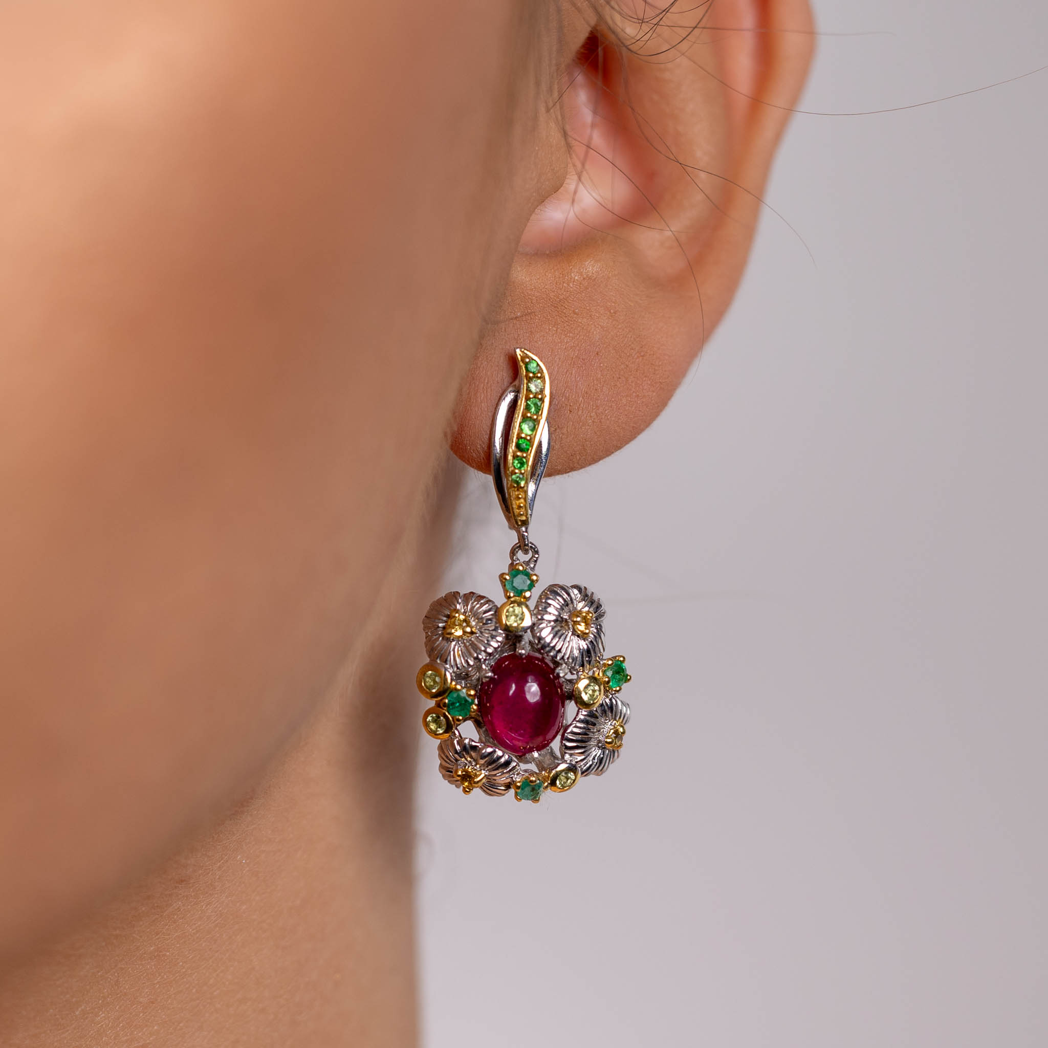  Cercei Argint 925, Rubin, Smaralde, Tsavorite,  Safire, 2