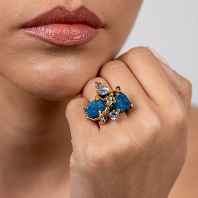  Inel Argint 925, Apatit Brut, Topaz, Safire Albastre 2