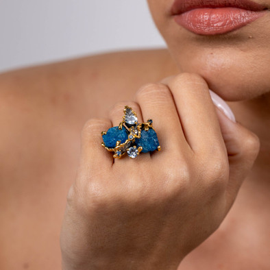  Inel Argint 925, Apatit Brut, Topaz, Safire Albastre 4