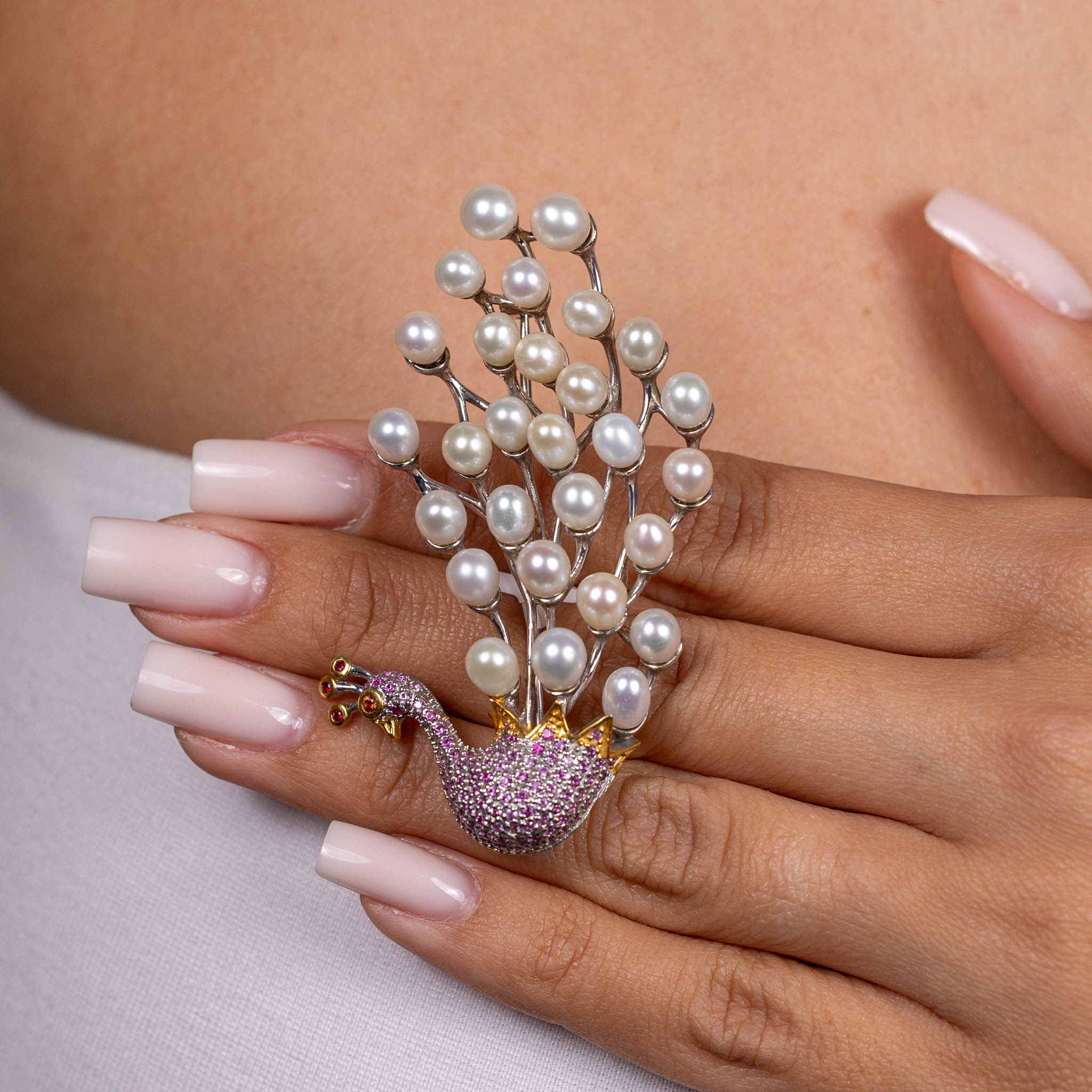  Brosa-Pandantiv Argint 925, Perle, Safire Roz 2