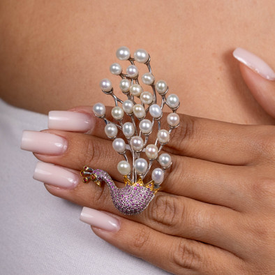  Brosa-Pandantiv Argint 925, Perle, Safire Roz 2