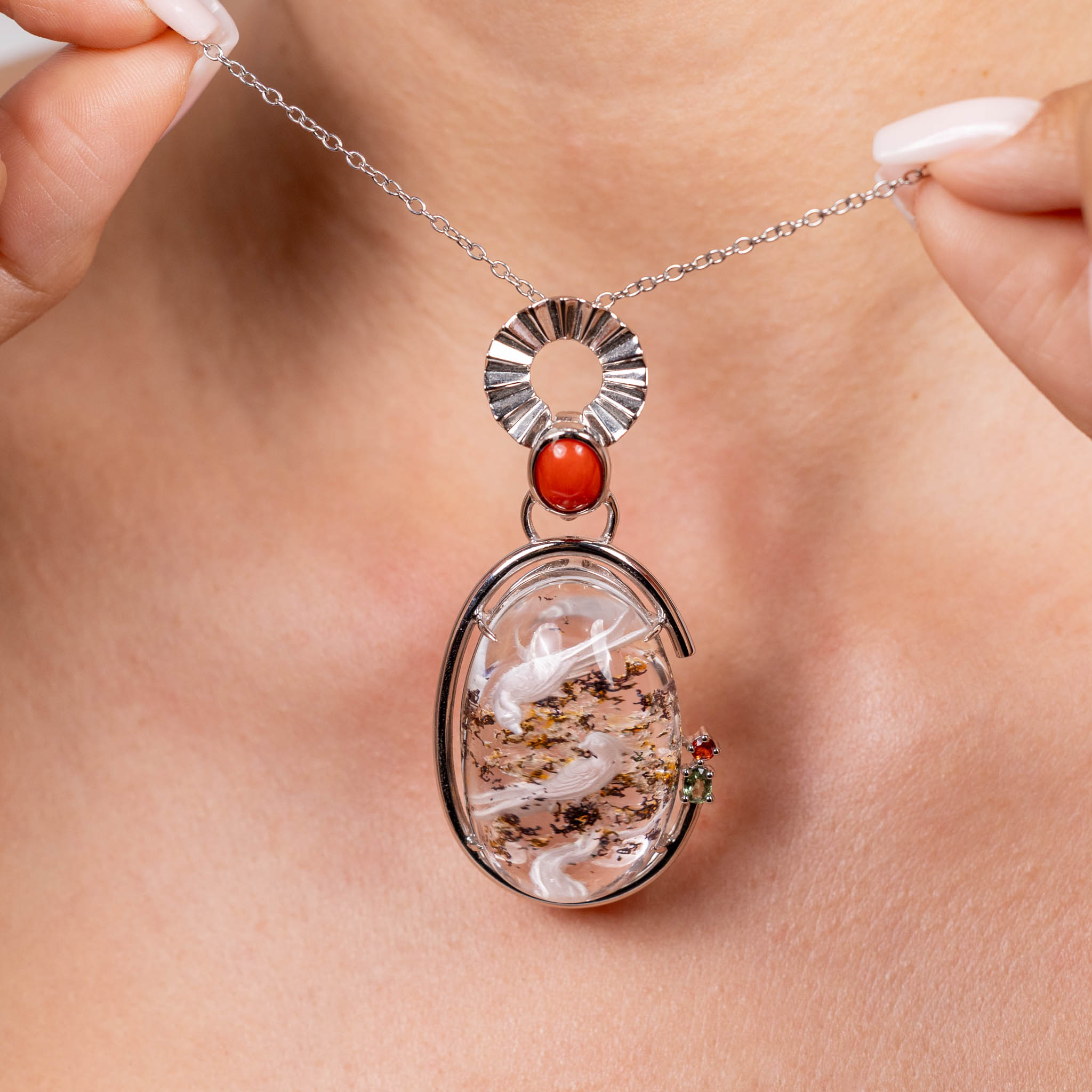  Pandantiv Argint 925, Cuart Panorama, Coral, Safire 3