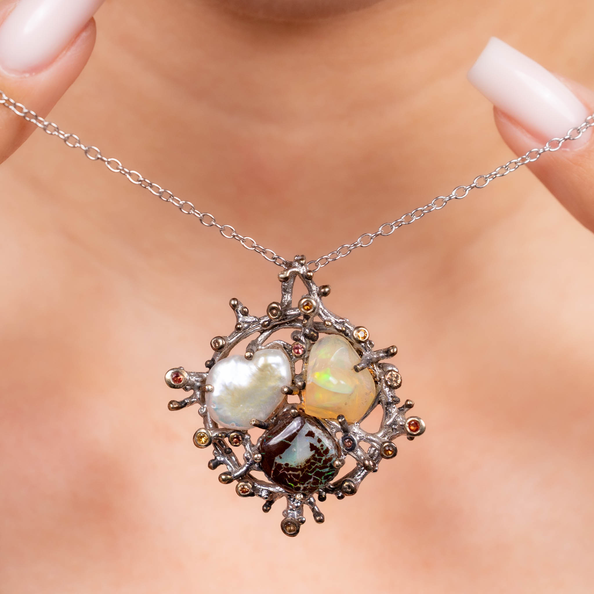  Pandantiv Argint 925, Opal, Perla Baroc, Safire 3