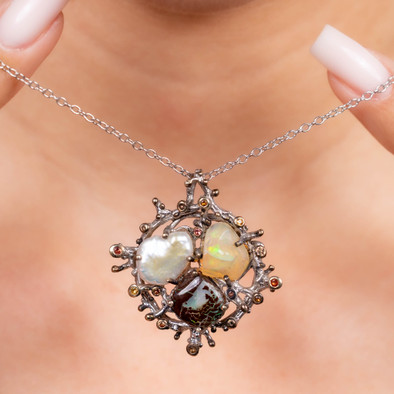  Pandantiv Argint 925, Opal, Perla Baroc, Safire 3