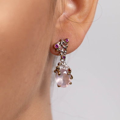  Cercei Argint 925, Cuart Roz, Rodolit, Granat 2