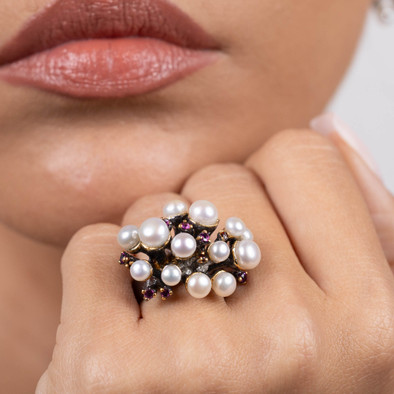  Inel Argint 925, Perle, Rodolit, Granat 2