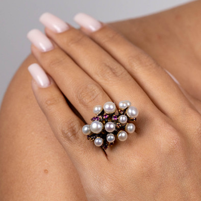  Inel Argint 925, Perle, Rodolit, Granat 4