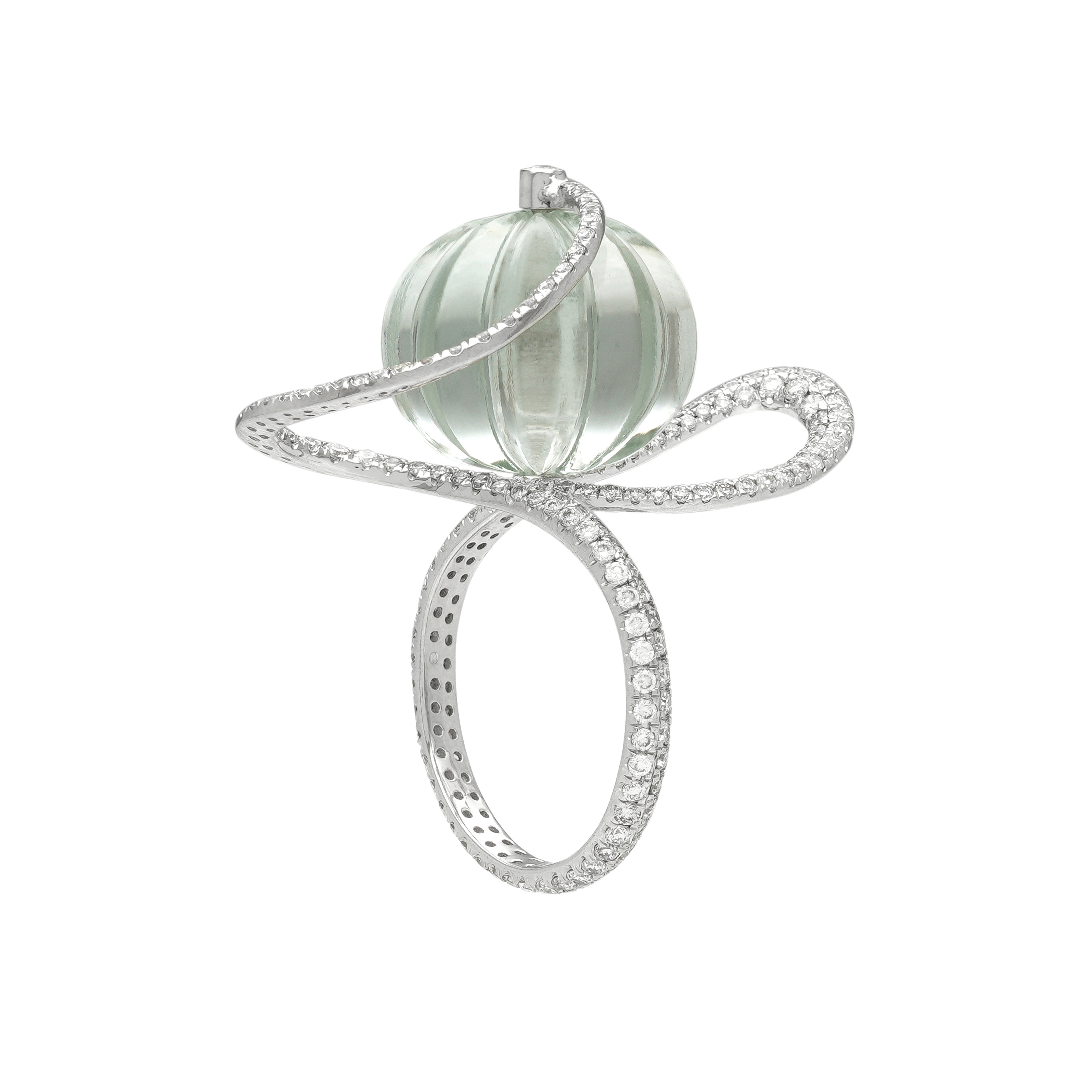  Inel Aur Alb 14k, Ametist Verde 16.10 ct, Diamante 1.18 ct 2
