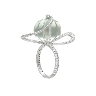  Inel Aur Alb 14k, Ametist Verde 16.10 ct, Diamante 1.18 ct 2