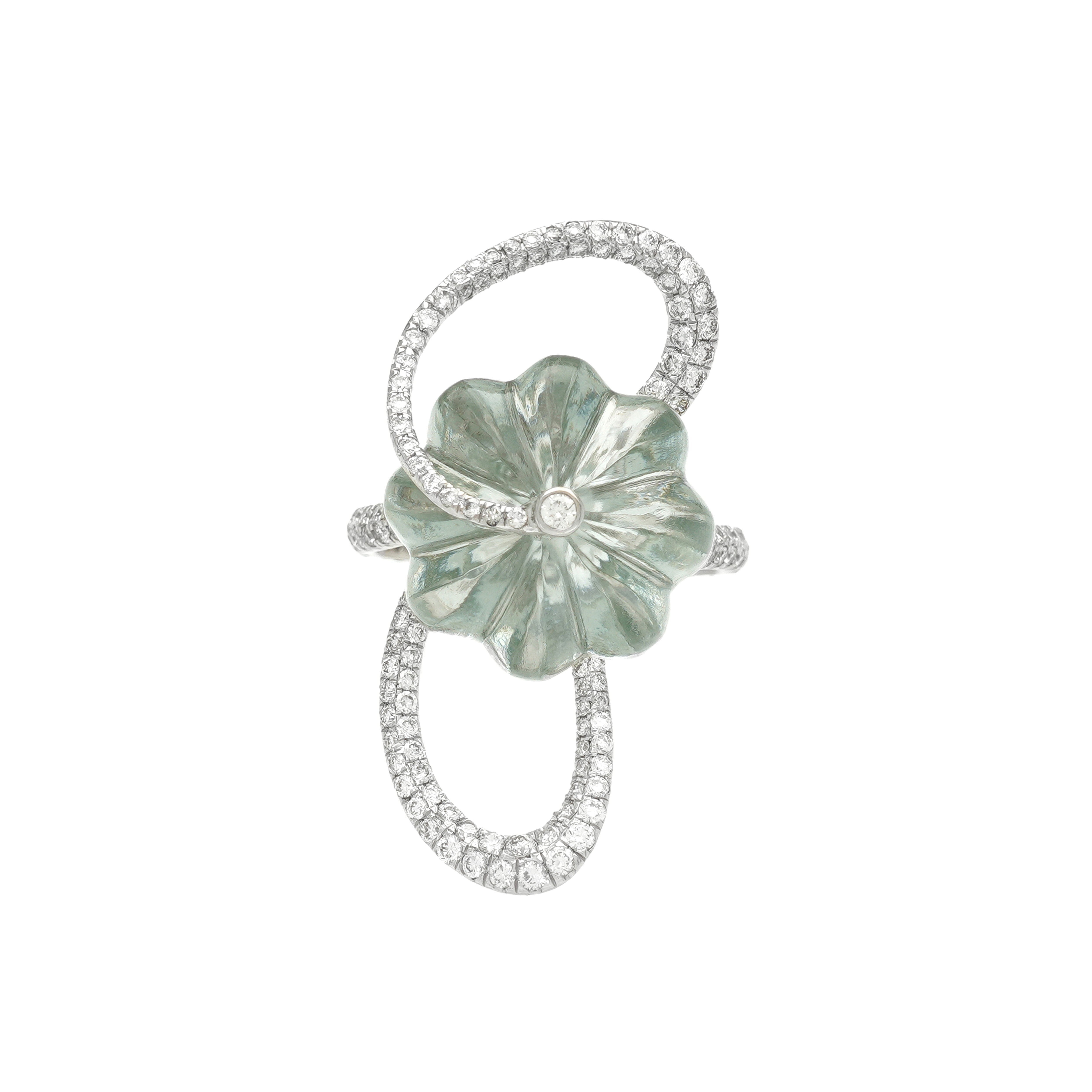 Inel Aur Alb 14k, Ametist Verde 16.10 ct, Diamante 1.18 ct 4