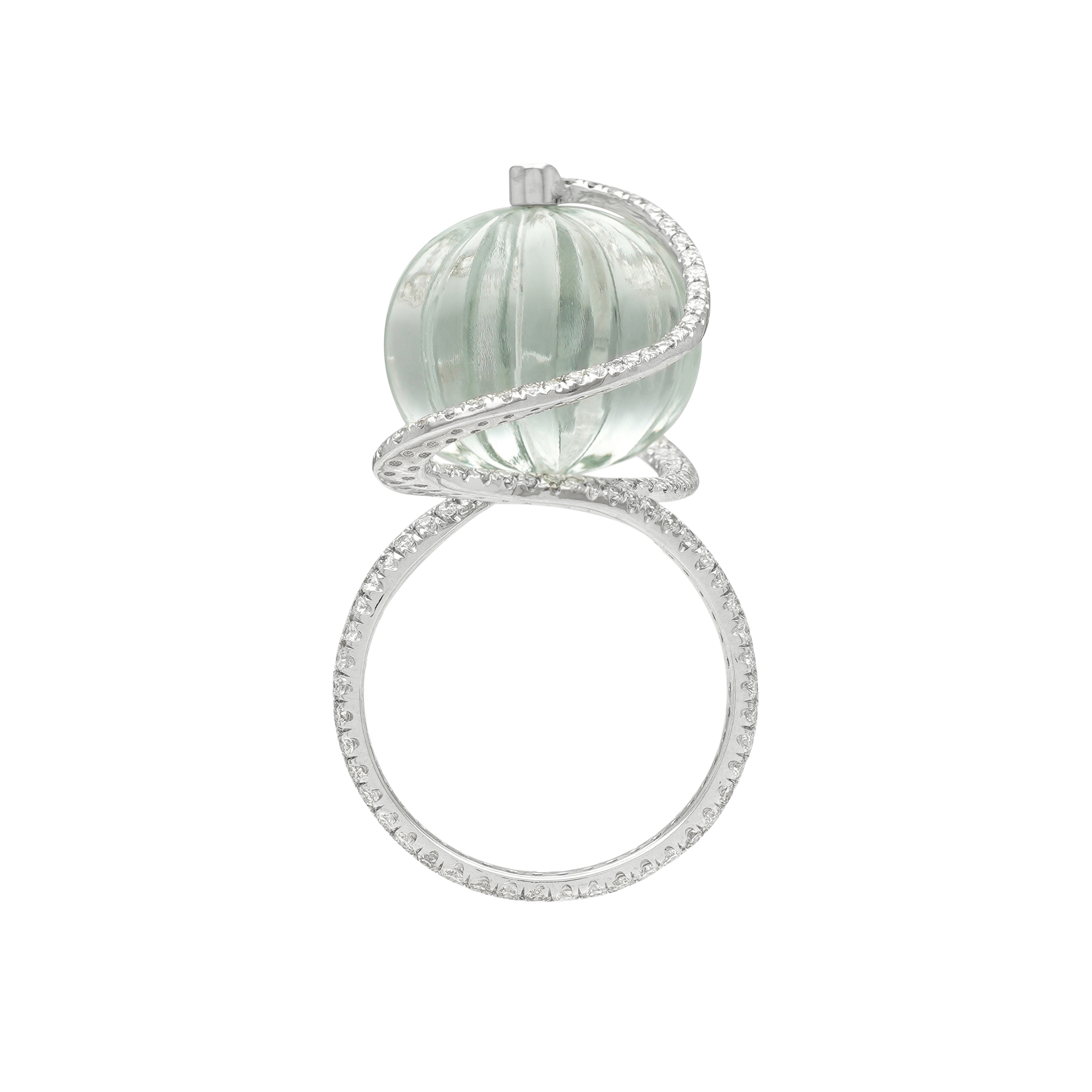  Inel Aur Alb 14k, Ametist Verde 16.10 ct, Diamante 1.18 ct 6