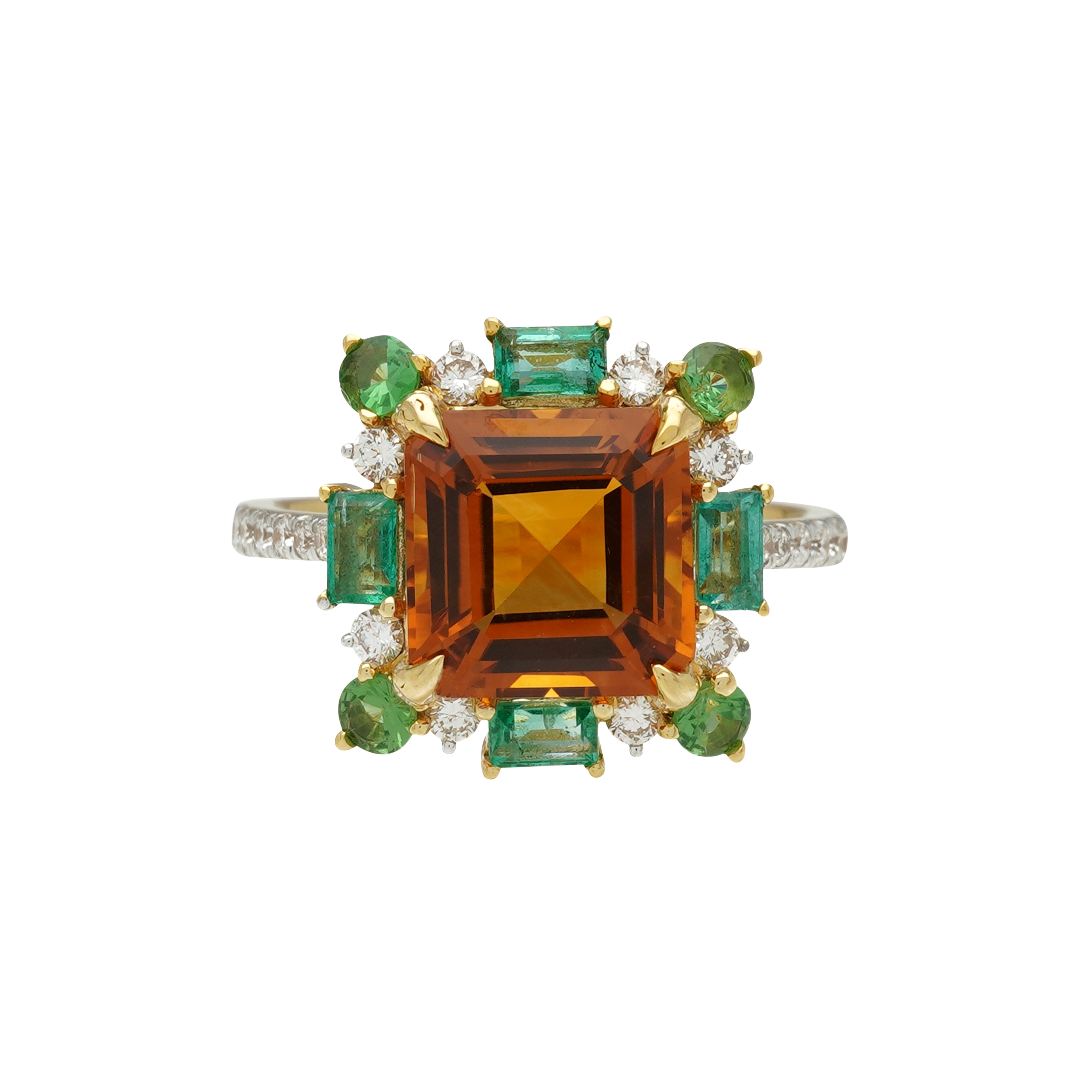  Inel Aur Galben 18k, Citrin 2.35 ct, Smarald 0.39 ct, Diamante 0.38 ct, Tsavorite 0.27 ct 1