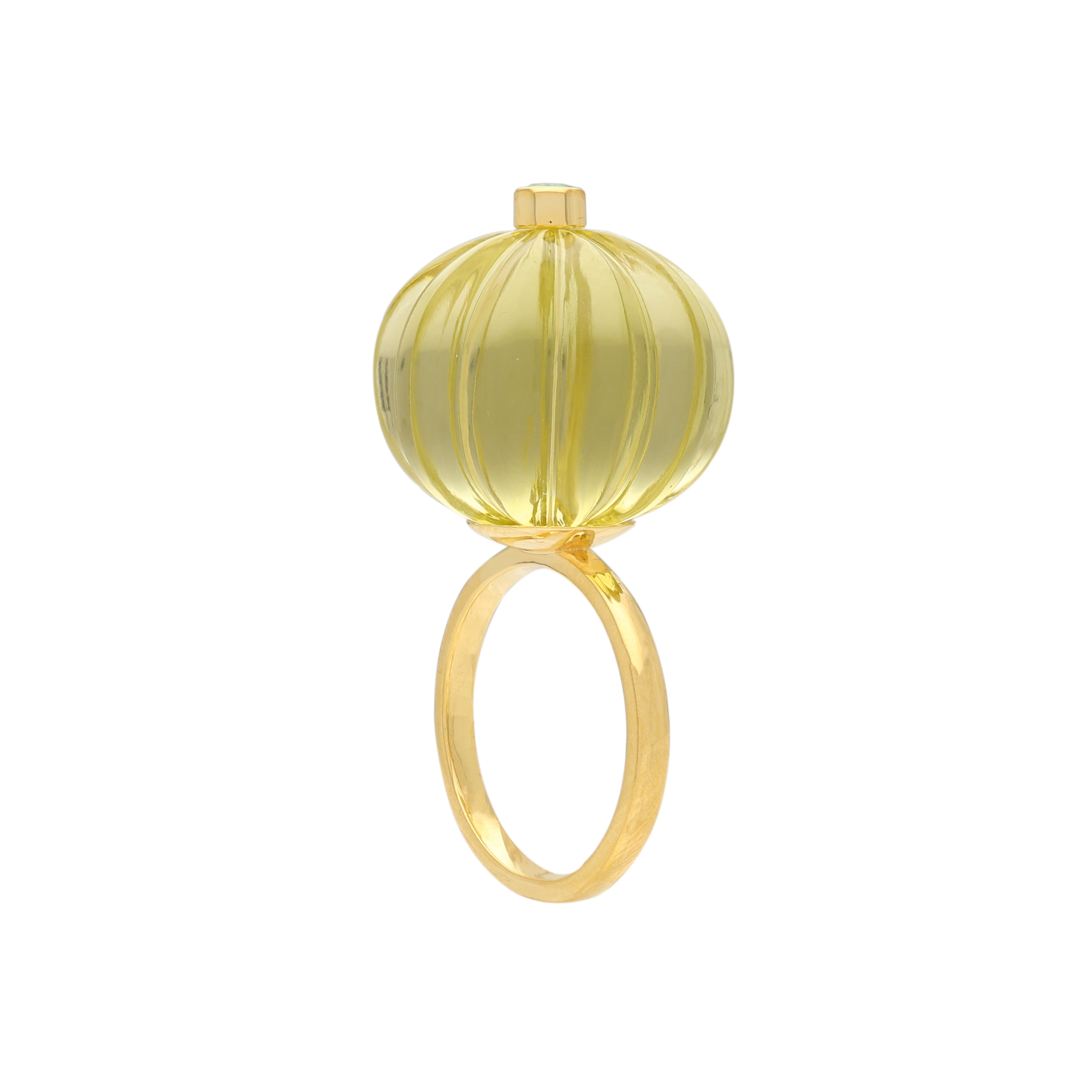  Inel Aur Galben 14k, Lemon Cuart 42.75 ct, Smarald 0.12 ct 2