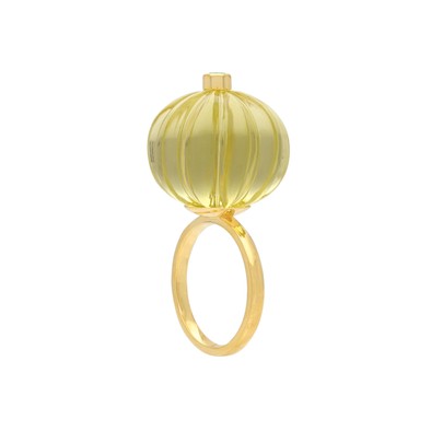  Inel Aur Galben 14k, Lemon Cuart 42.75 ct, Smarald 0.12 ct 2