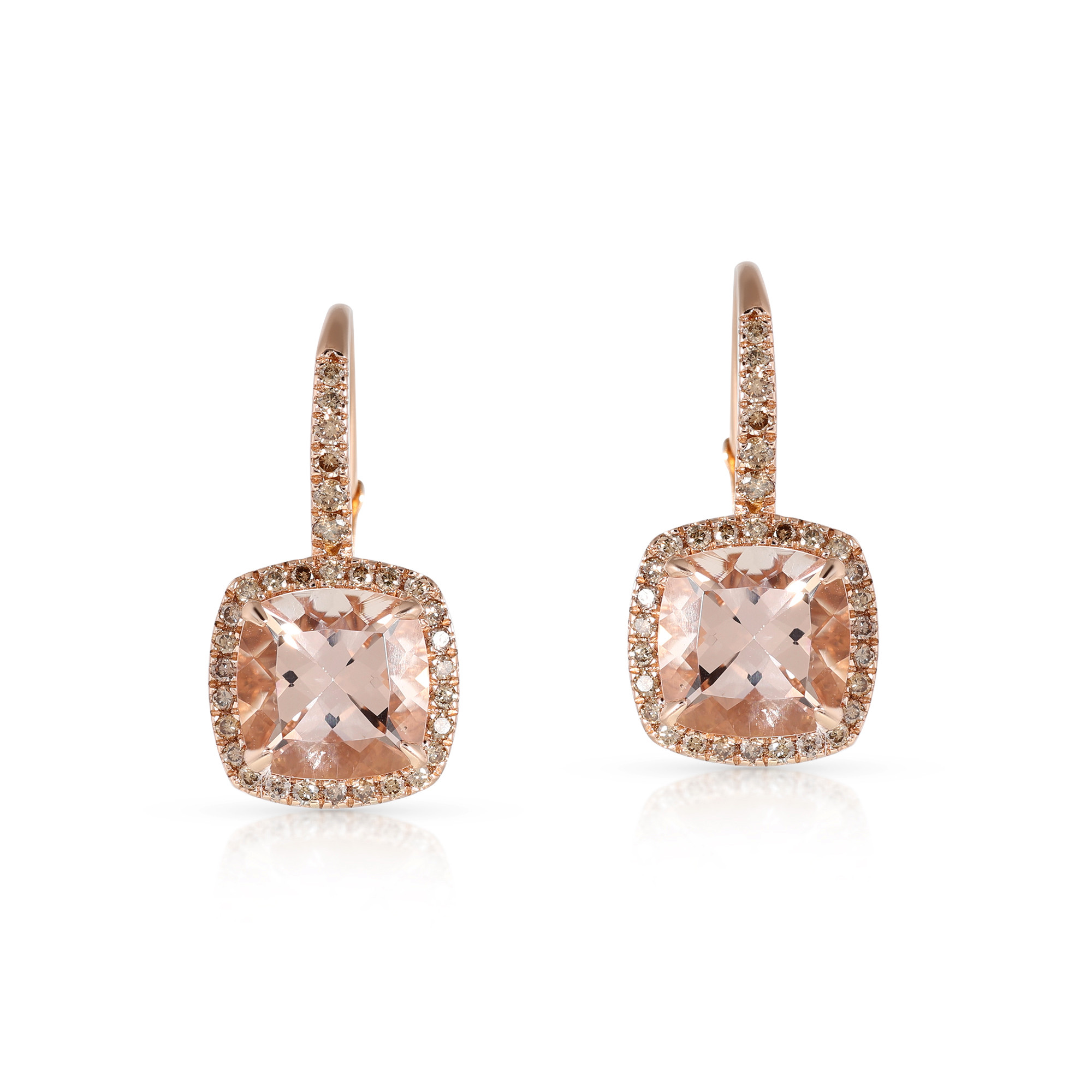  Cercei Aur Roz 18k, Morganite 5.50 Ct, Diamante Champagne 0.62 Ct 1