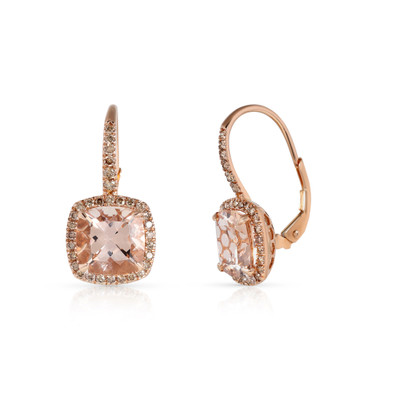  Cercei Aur Roz 18k, Morganite 5.50 Ct, Diamante Champagne 0.62 Ct 3