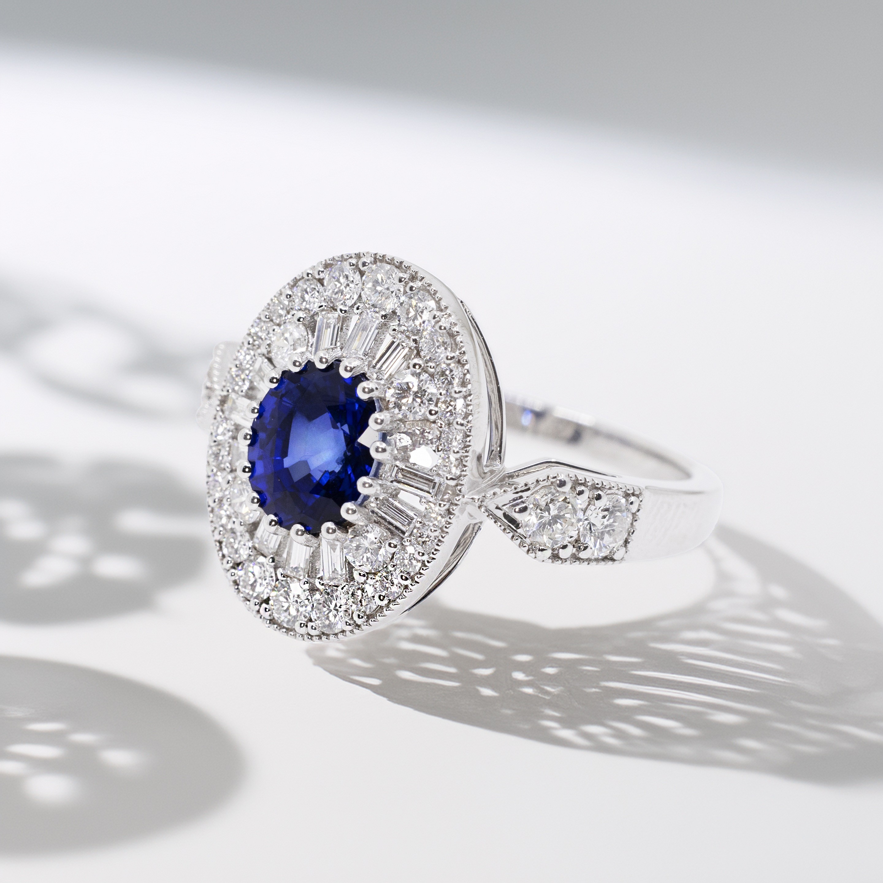  Inel Aur Alb 18k, Safir 1.49 ct, Diamante 0.95 ct 2