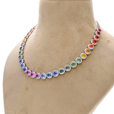  Colier Aur Alb 18k, Safire Fancy 32.16 ct, Diamante 2.68 ct 4