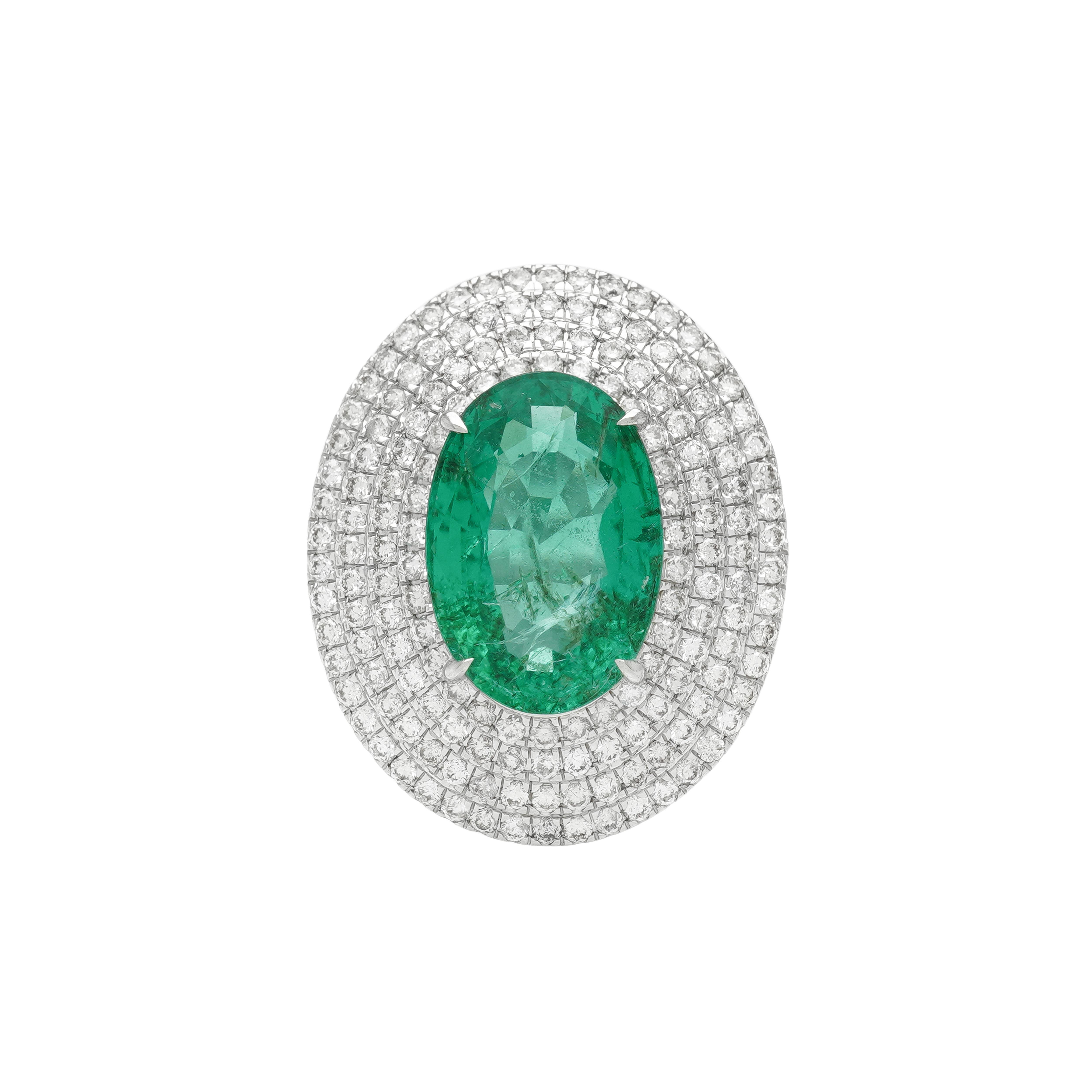  Inel Aur Alb 18k, Smarald 3.52 ct, Diamante 0.90 ct 1