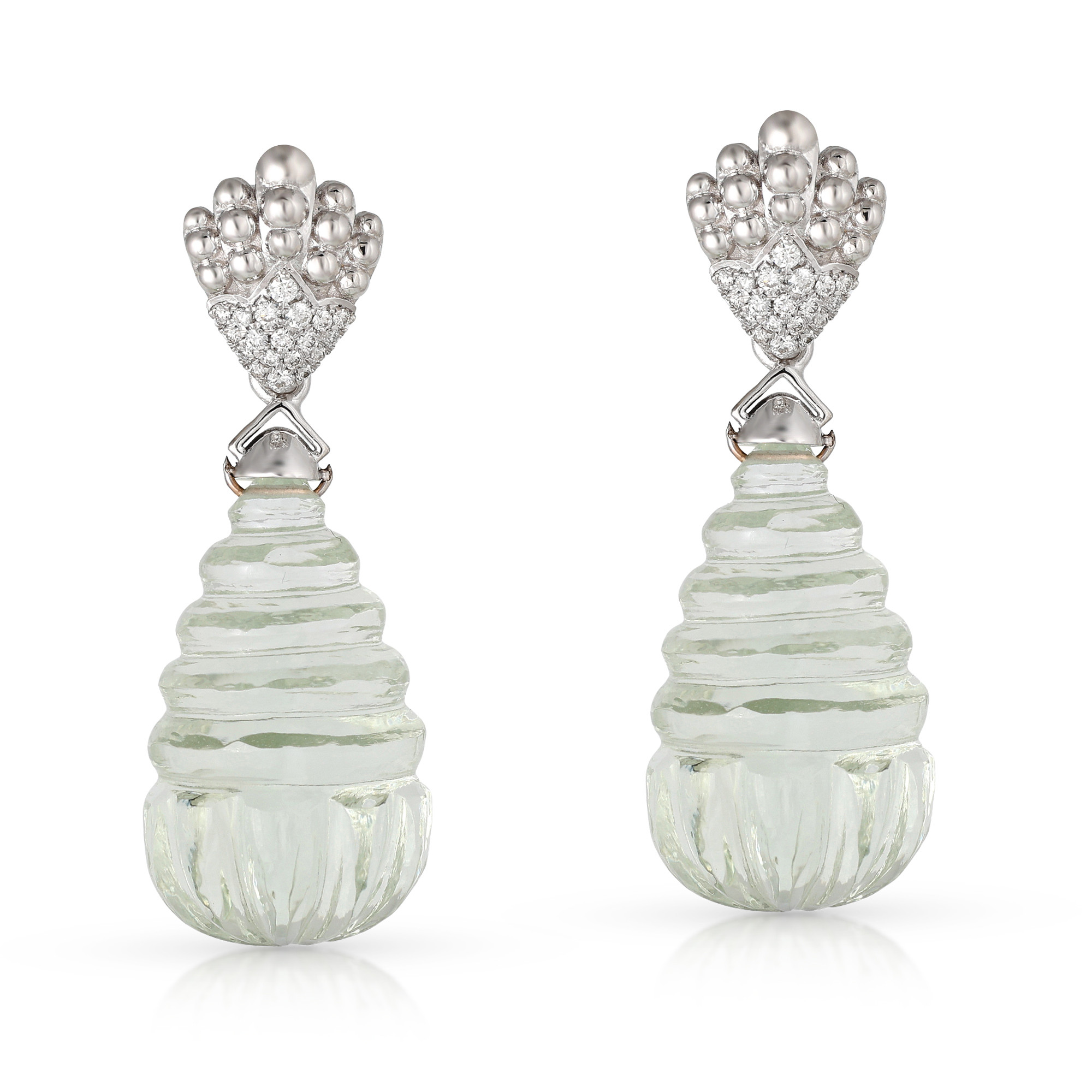  Cercei Aur Alb 14k, Ametist Verde 51 ct, Diamante 0.26 ct 1