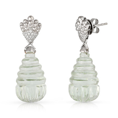  Cercei Aur Alb 14k, Ametist Verde 51 ct, Diamante 0.26 ct 2