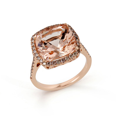  Inel Aur Roz 18k, Morganit 5.00 Ct, Diamante Champagne 0.42 Ct 4