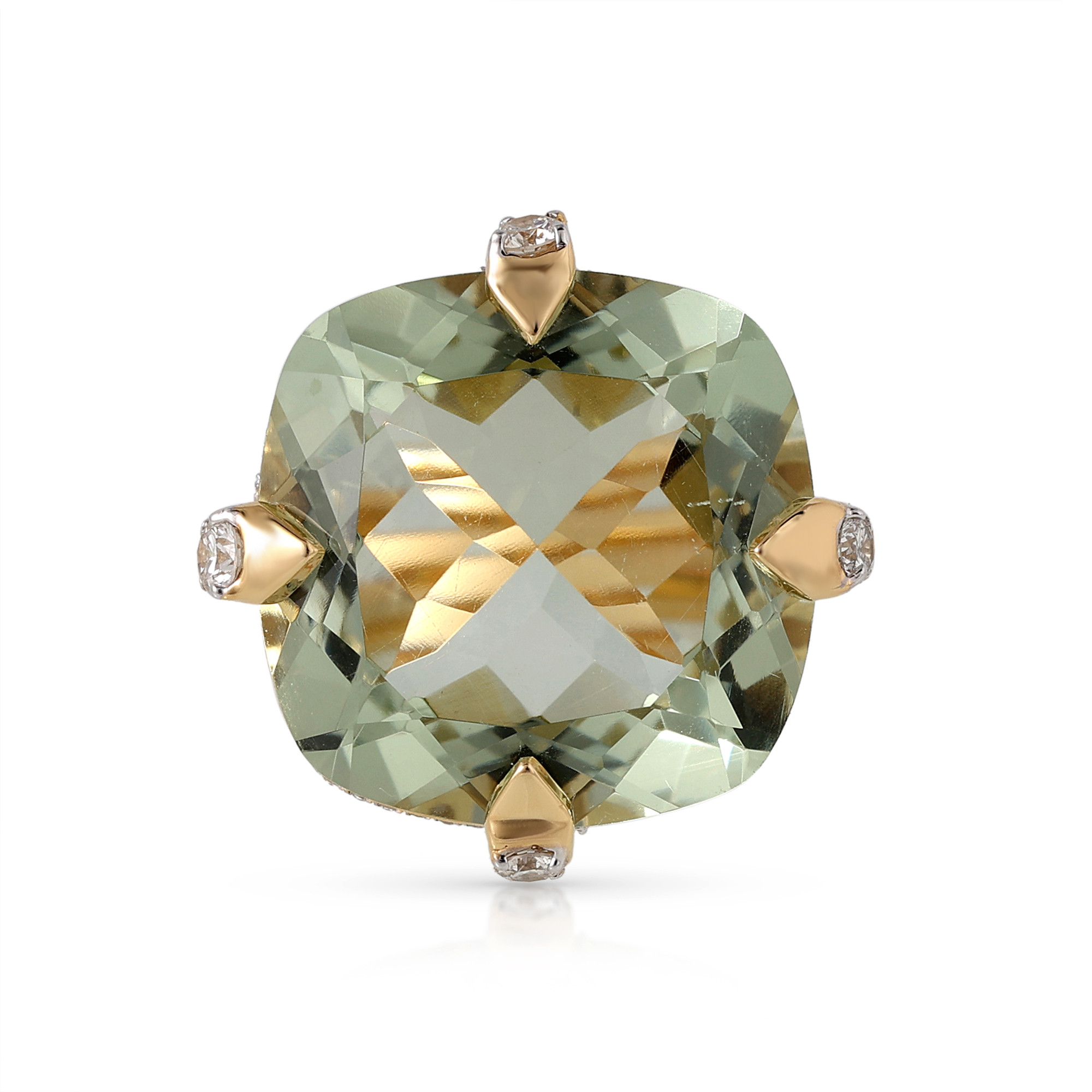  Inel Aur Galben 14K, Ametist Verde 16.15 ct, Diamante 0.75 ct 1