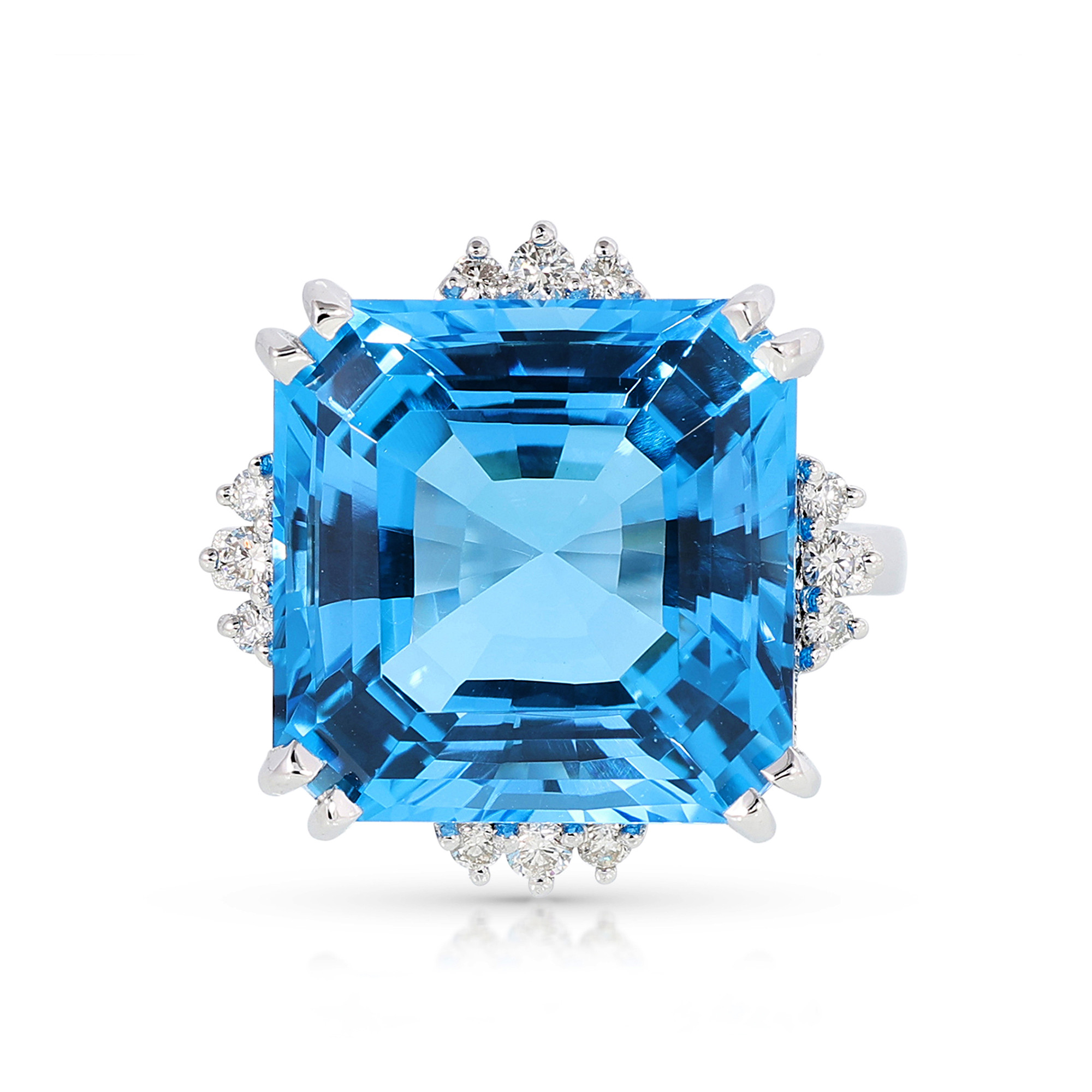  Inel Aur Alb 14K, Swiss Topaz 20.28 Ct, Diamante 0. 30 Ct 1