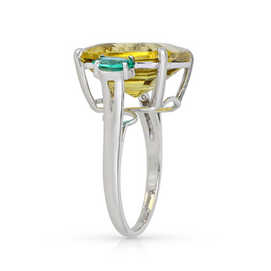  Inel Aur Alb 14K, Lemon Cuart 10.00 Ct, Smarald 0.32 Ct,  Diamante 0.15 Ct 5