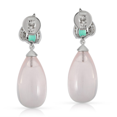  Cercei Aur Alb 14k, Cuart Roz 35.00 ct, Smaralde 0.65 Ct, Diamante 0.40 Ct 3