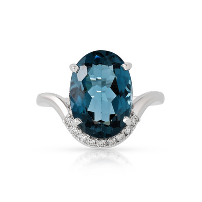  Inel Aur Alb 14K, London Topaz 6.95 Ct, Diamante 0. 17 Ct 1