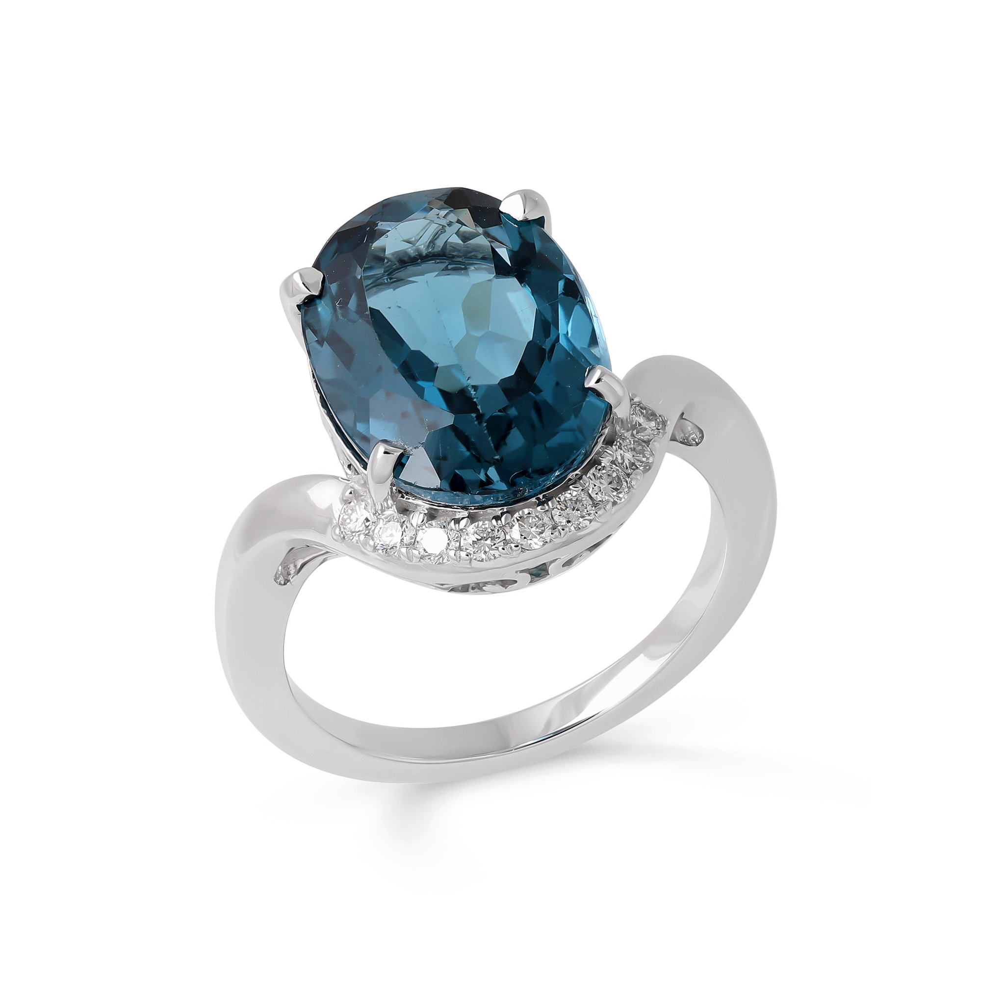  Inel Aur Alb 14K, London Topaz 6.95 Ct, Diamante 0. 17 Ct 3
