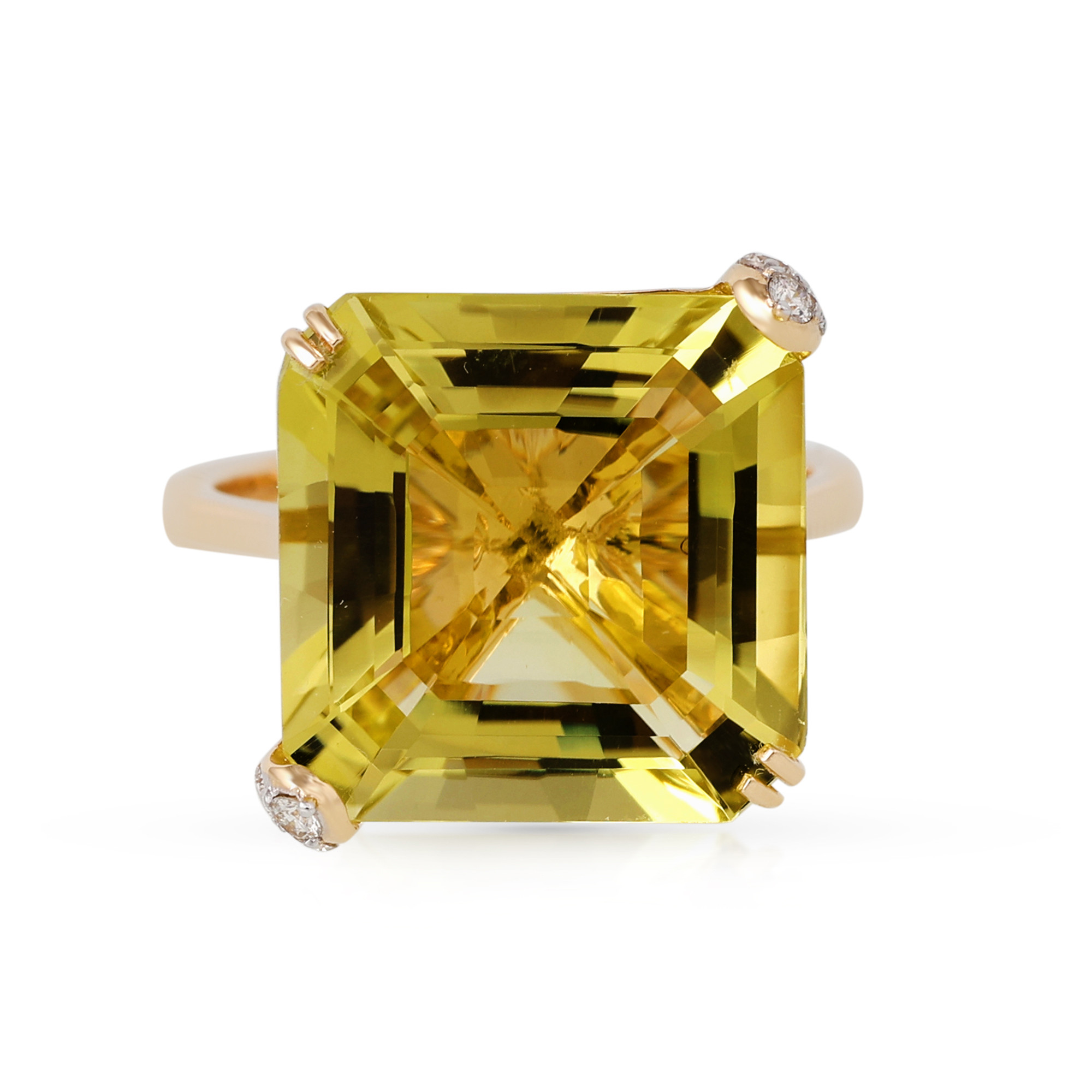  Inel Aur Galben 14K, Lemon Cuart 9.62 Ct,  Diamante 0.30 Ct 1