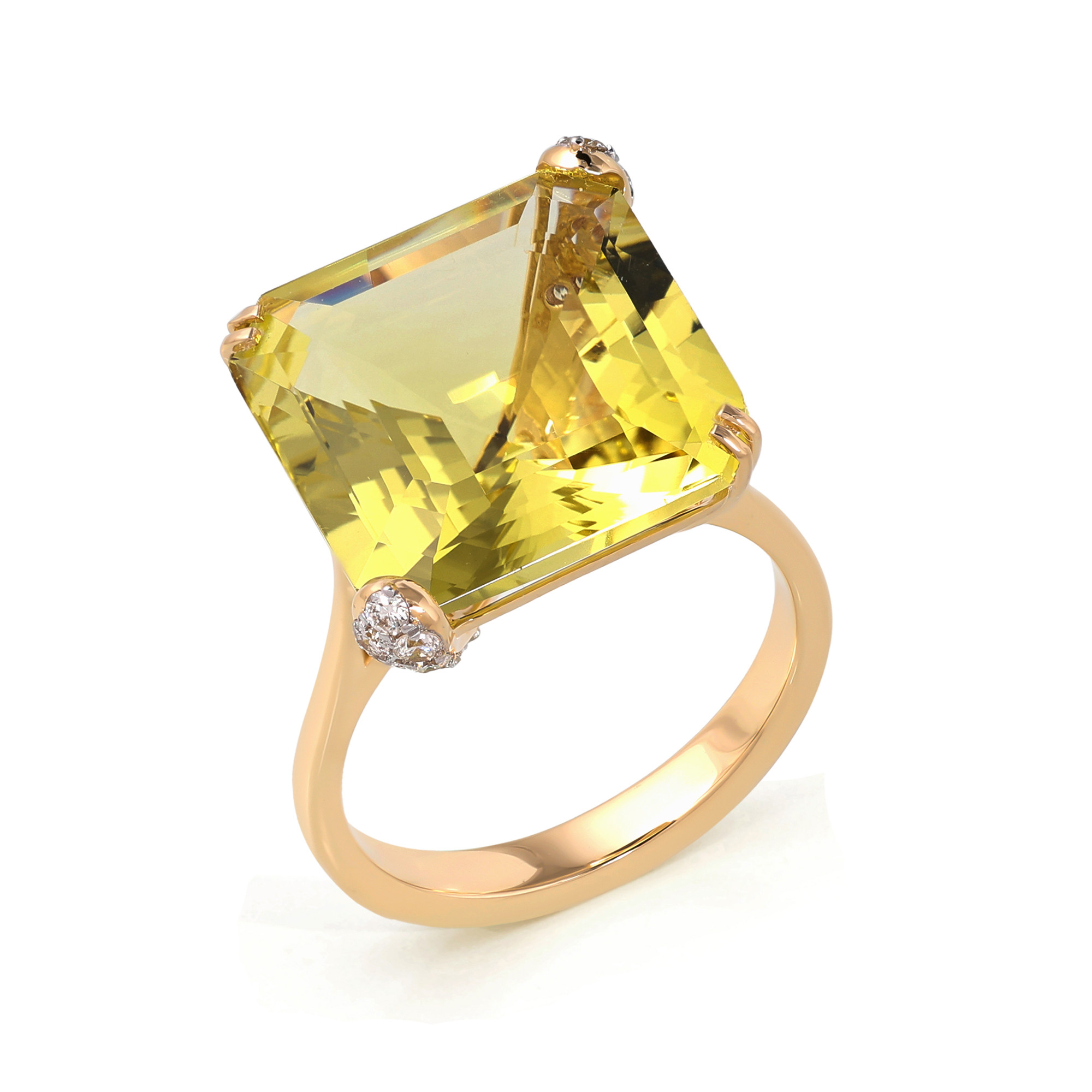  Inel Aur Galben 14K, Lemon Cuart 9.62 Ct,  Diamante 0.30 Ct 3